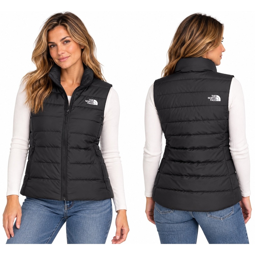 The North Face Down Puffer Vest L Black Quilted Full Zip Mock Neck Gorpcore